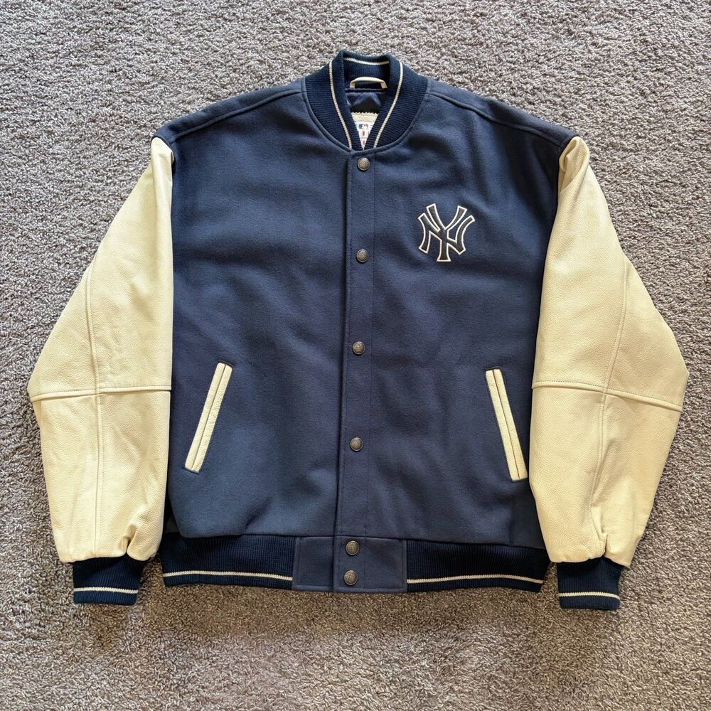 Vintage 90s New York Yankees Bomber Varsity Jacket Wool Leather MLB XL